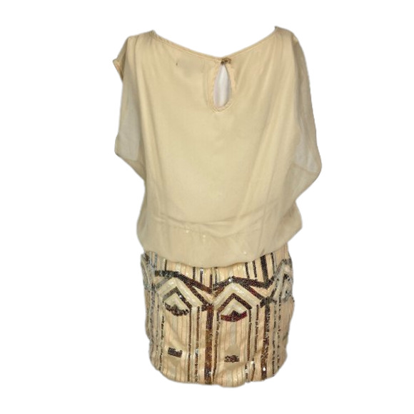As You Wish Dress Womens Sz L Cream Beige Mini Sequins Sleeveless‎ Lined - Picture 3 of 10